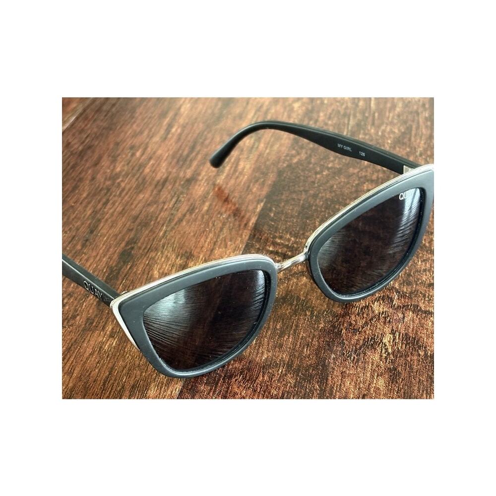 Quay Australia My Girl 126 Sunglasses Black Silver Oversized Cat Eye Sunnies
